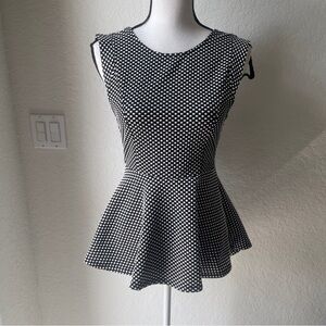 Forever 21 Peplum Sleeveless Top Size Medium Black with White Polka Dots